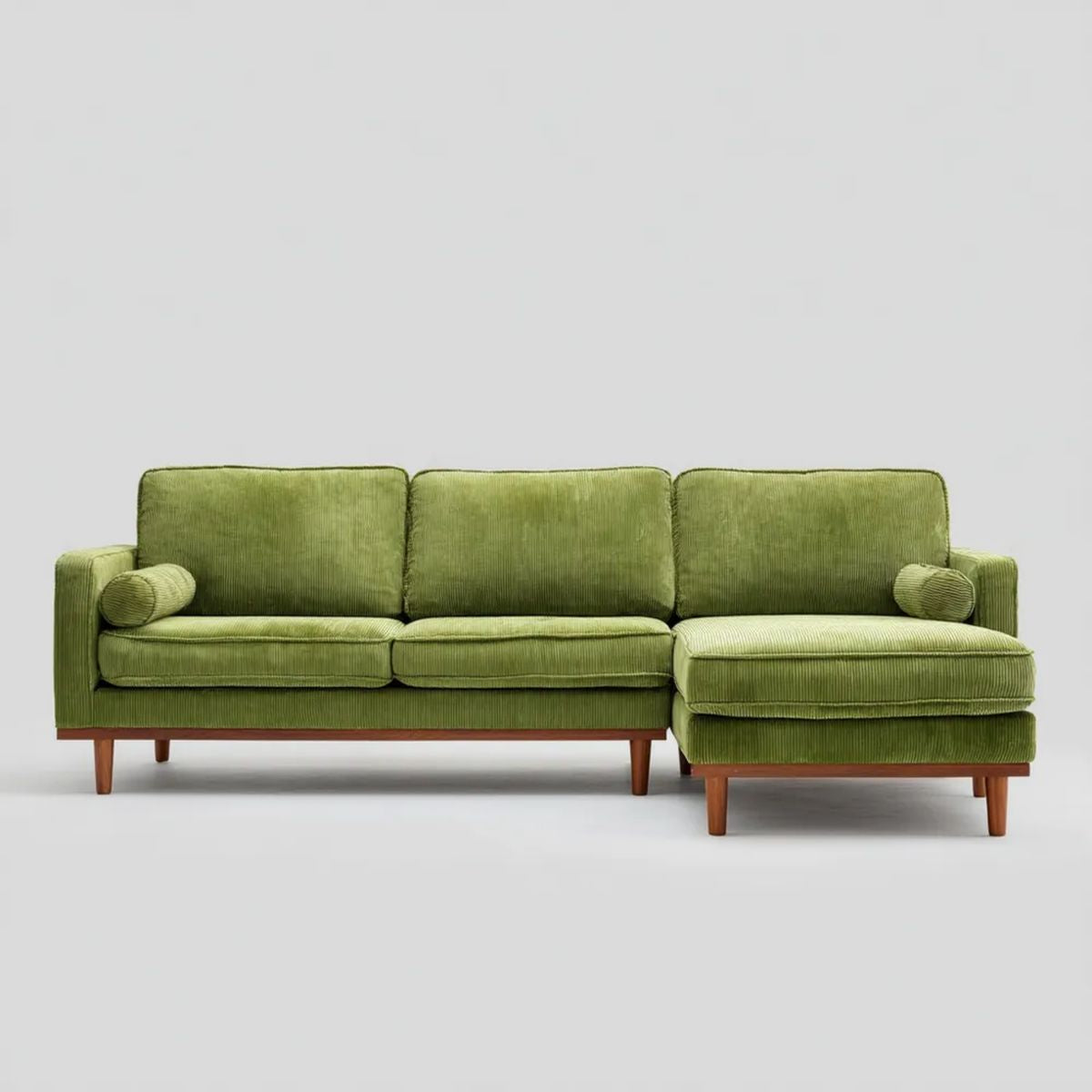 3-osobowa sofa narożna w kształcie L ze sztruksu, zielona, 250 x 160 x 85 cm