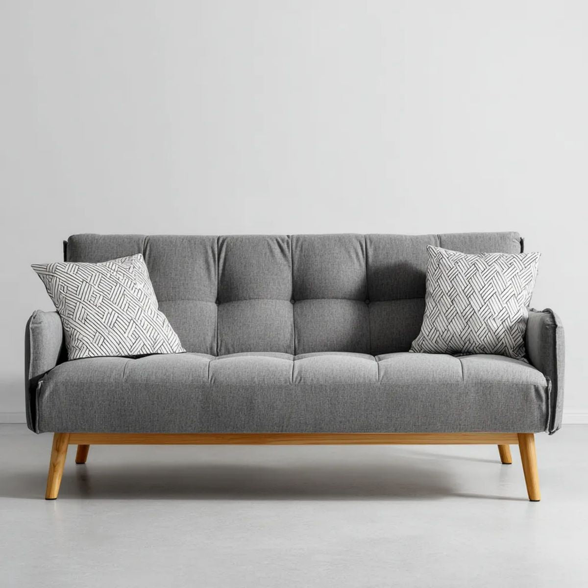 Trzyosobowa sofa szara z tapicerką poliestrową i drewnianymi nogami, 180 × 80 × 82 cm