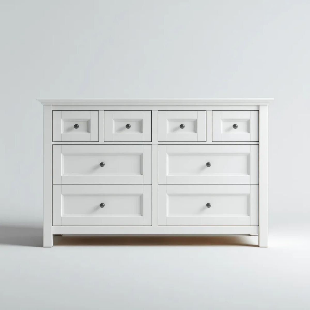 Biała komoda z 8 szufladami z lakierowanej płyty MDF, 140 x 45 x 90 cm