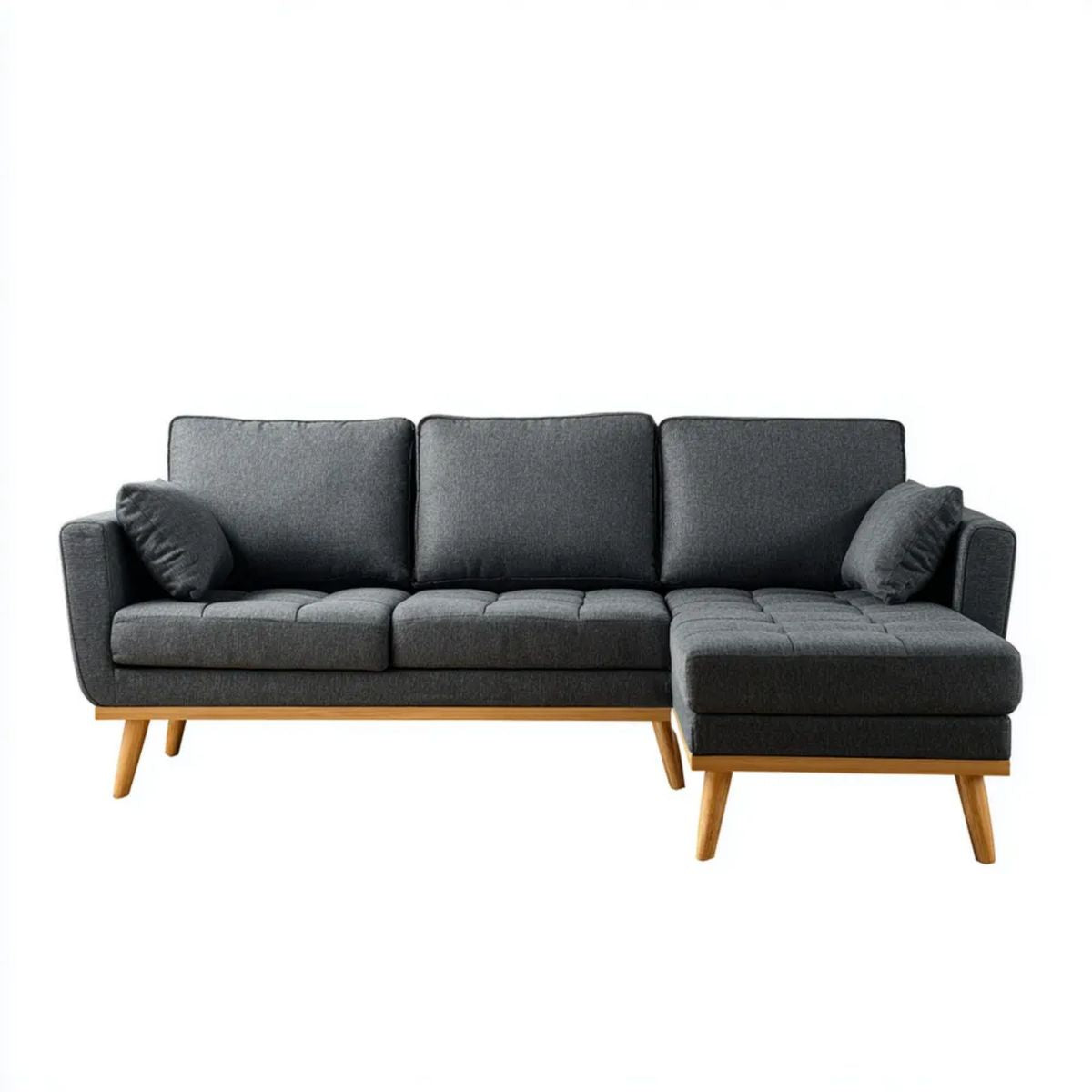 Prawostronna sofa narożna grafitowa z tapicerką poliestrową, 250 × 155 × 85 cm