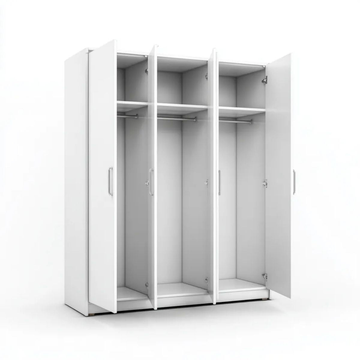 Biała 4-drzwiowa szafa ubraniowa z płyty wiórowej laminowanej, 180 × 52 × 200 cm