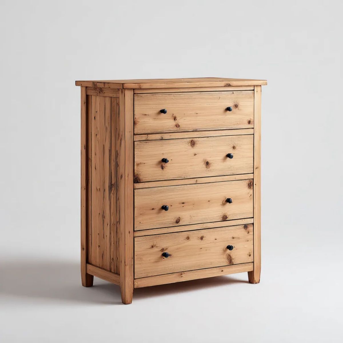 Komoda drewniana z 4 szufladami, naturalna sosna/czarna, 85 × 42 × 105 cm