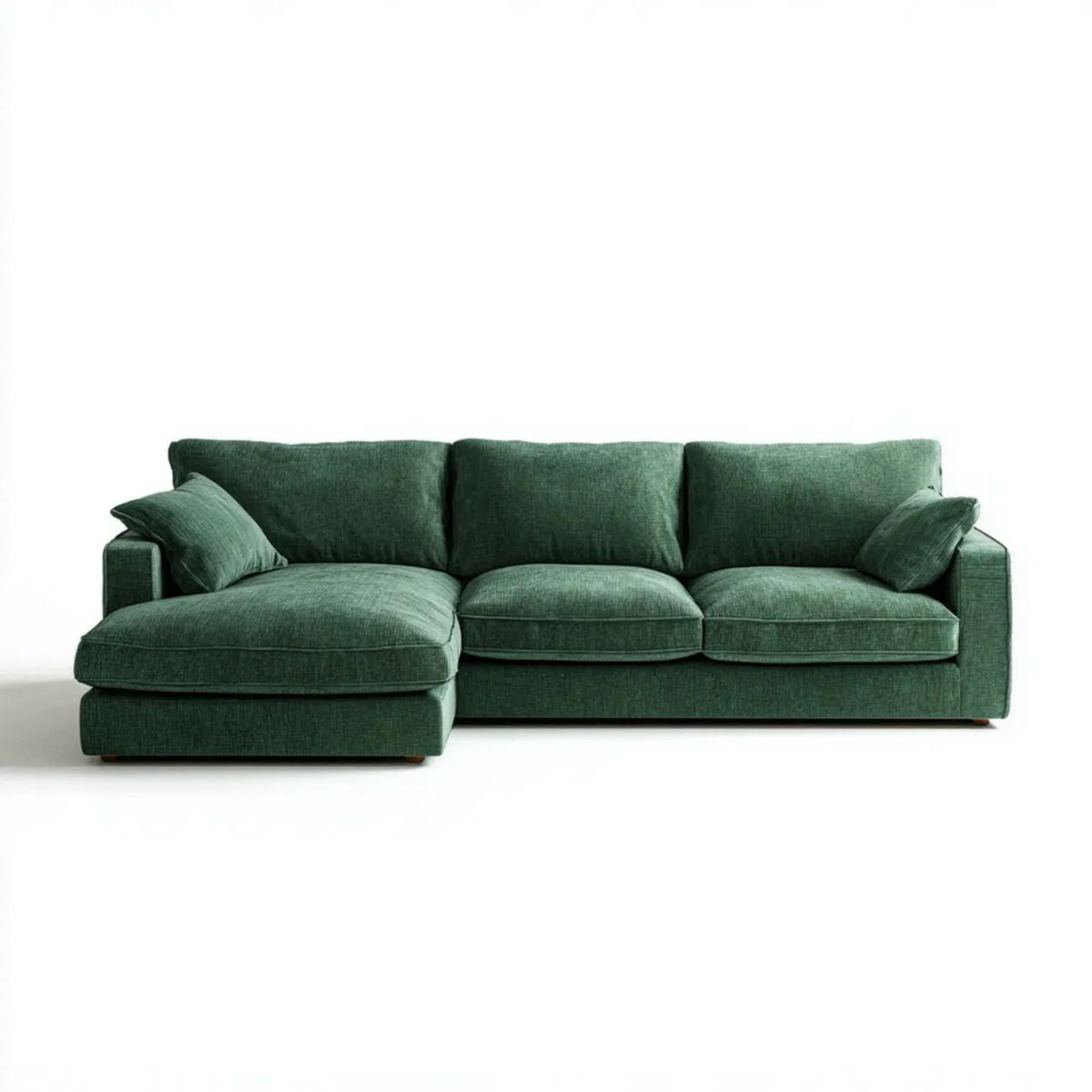 Zielona sofa narożna z lewym szezlongiem z poliestru, 290 x 160 x 85 cm