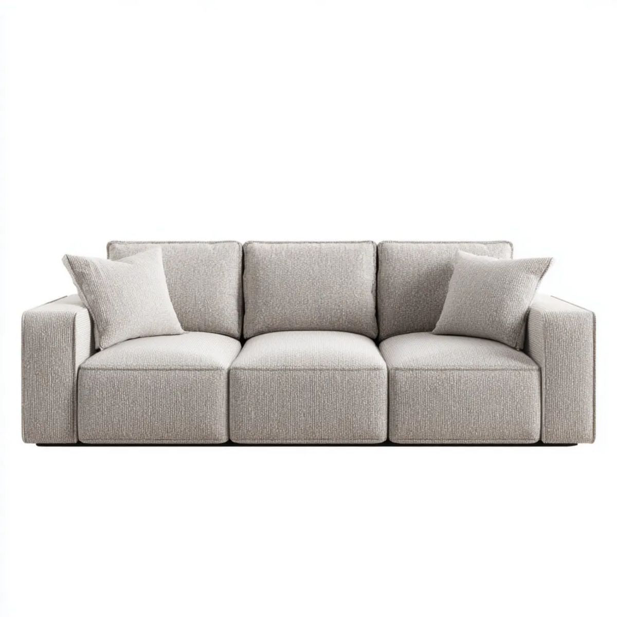 Trzyosobowa sofa beżowa z czarną podstawą i tapicerką poliestrową, 260 x 100 x 82 cm