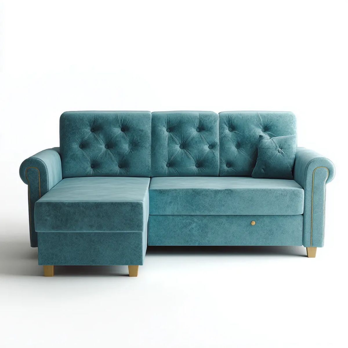 Rozkładana sofa trzyosobowa z lewostronną leżanką, turkusowa, poliester, 225 × 145 × 85 cm