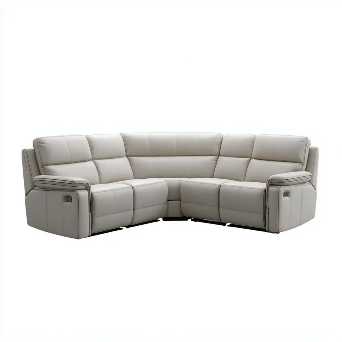 Półokrągła sofa relaksacyjna 5-osobowa z ekoskóry jasnoszara 320 x 100 x 100 cm z elektryczną regulacją