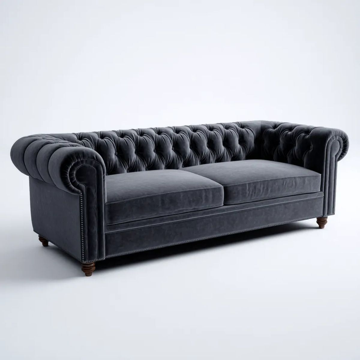 Sofa Chesterfield 3-osobowa z tkaniny, grafitowa, 220 x 95 x 78 cm