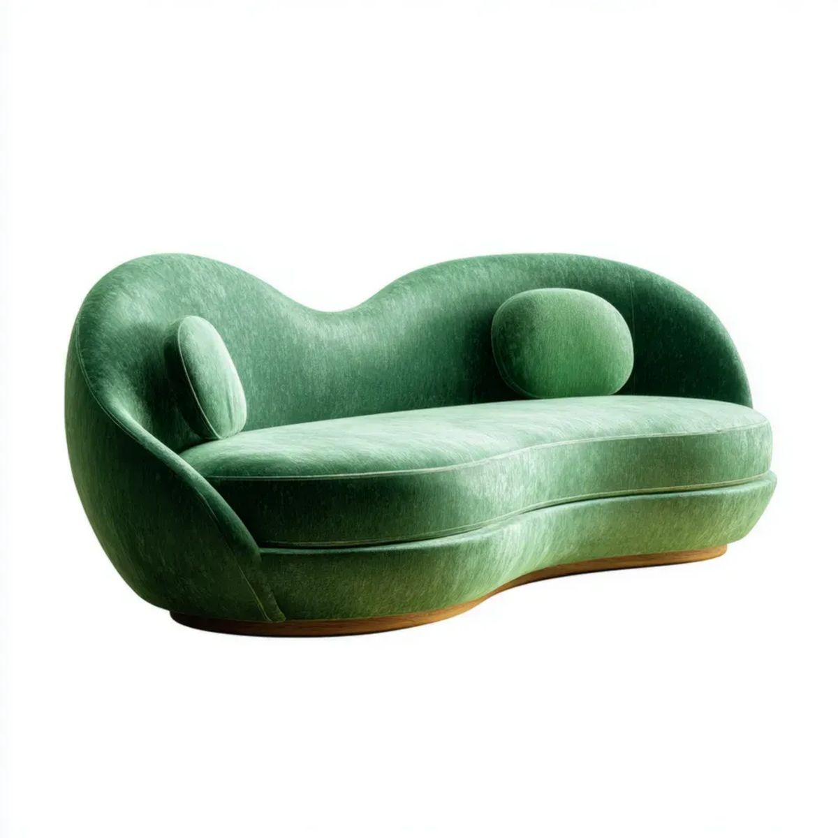 Zielona sofa dwuosobowa z aksamitu 220 × 95 × 80 cm, owalna, z 2 poduszkami