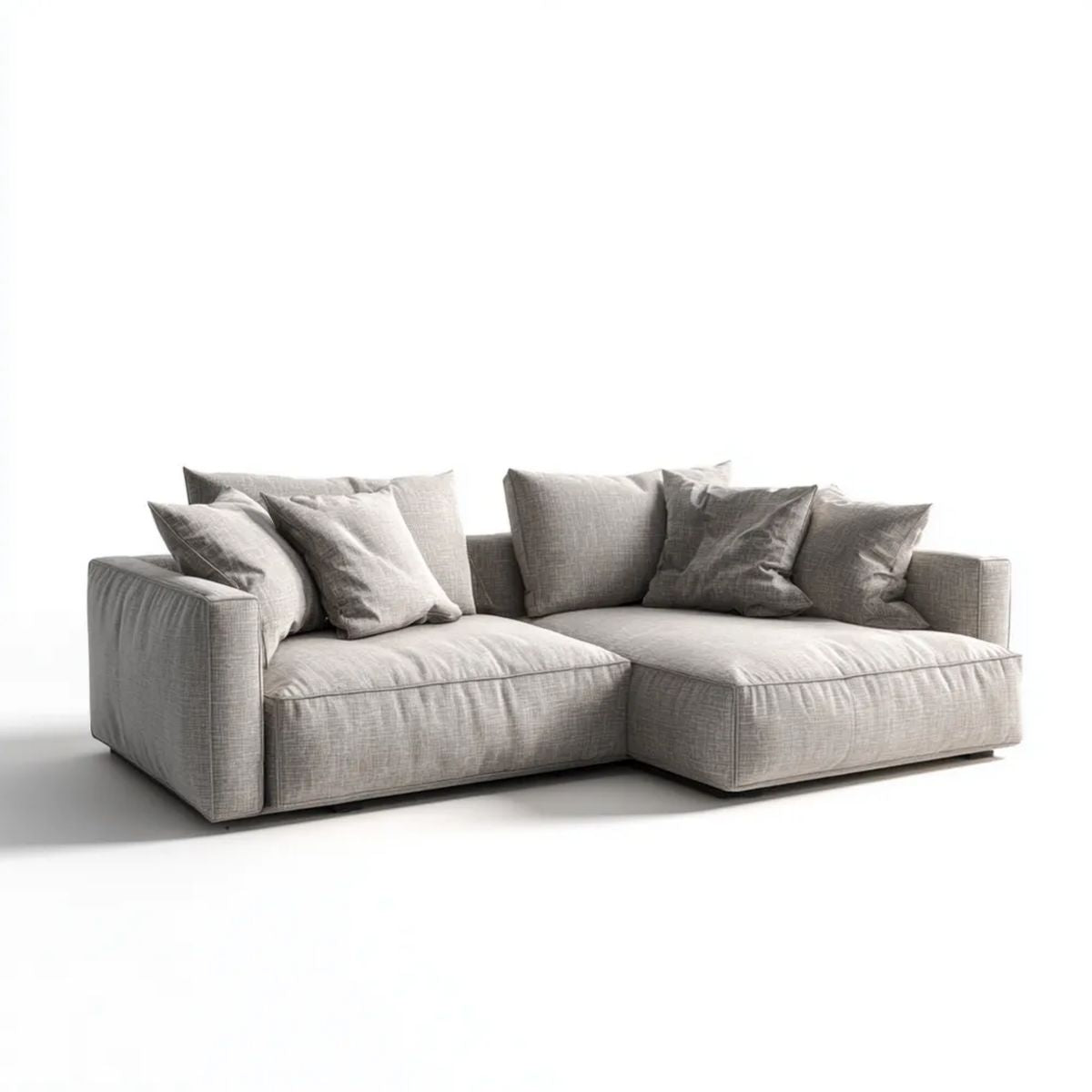 Prawostronna sofa narożna z szezlongiem, tapicerowana tkaniną, jasnoszara, 250 × 160 × 85 cm