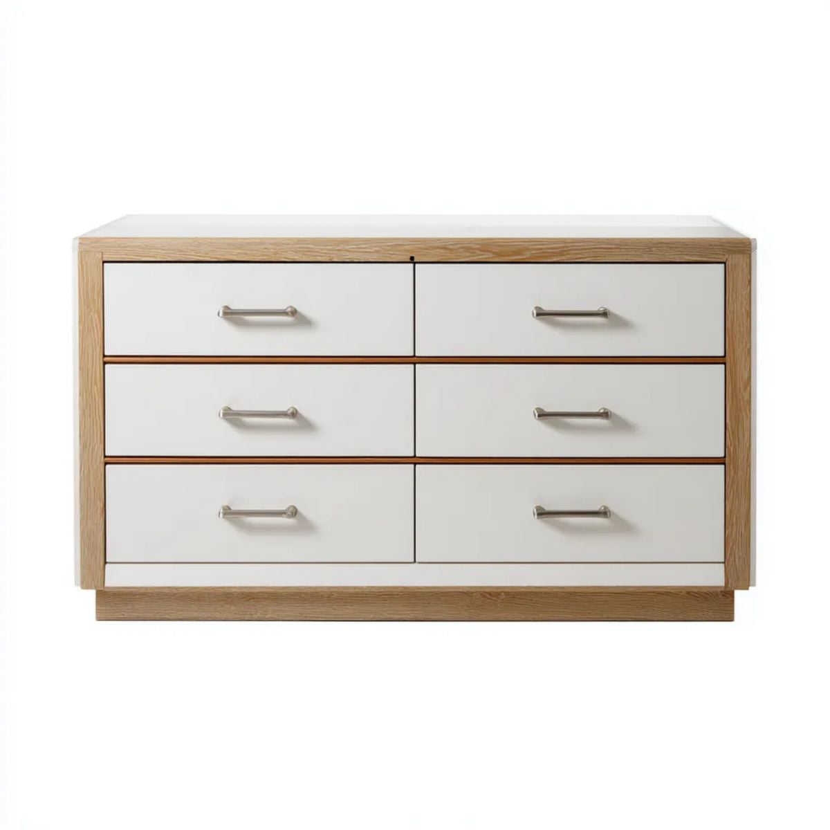 Komoda z 6 szufladami MDF 120 x 40 x 80 cm, biała/dąb naturalny