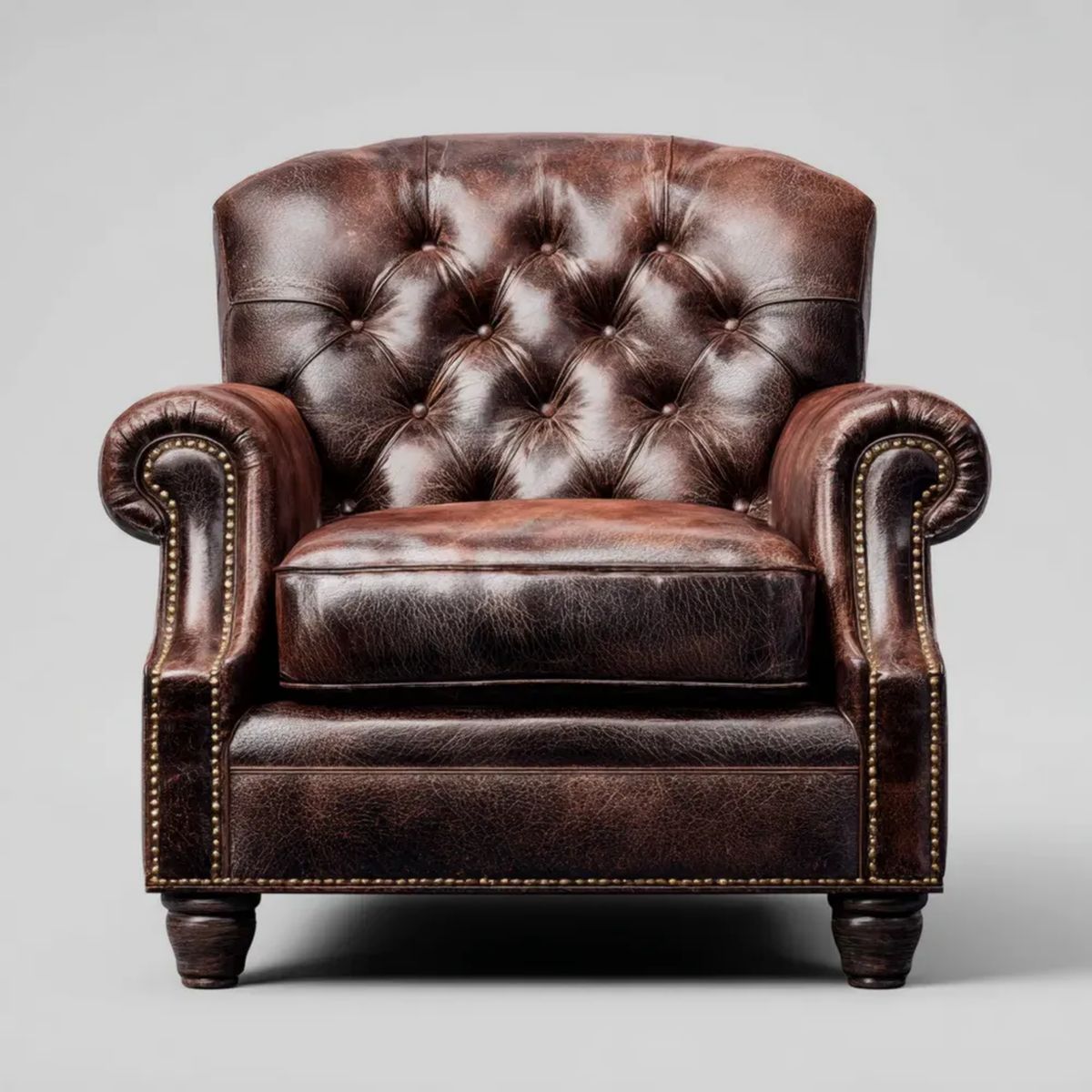 Fotel Chesterfield brązowy z tapicerką z ekoskóry PU, 110 × 95 × 105 cm