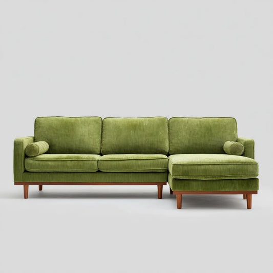 3-osobowa sofa narożna w kształcie L ze sztruksu, zielona, 250 x 160 x 85 cm
