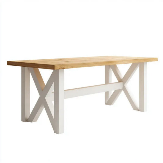 Prostokątny stół do jadalni z drewnianym blatem i białą podstawą MDF, 180 × 90 × 75 cm
