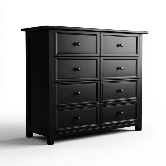 Czarna komoda MDF z 8 szufladami, 140 x 45 x 120 cm