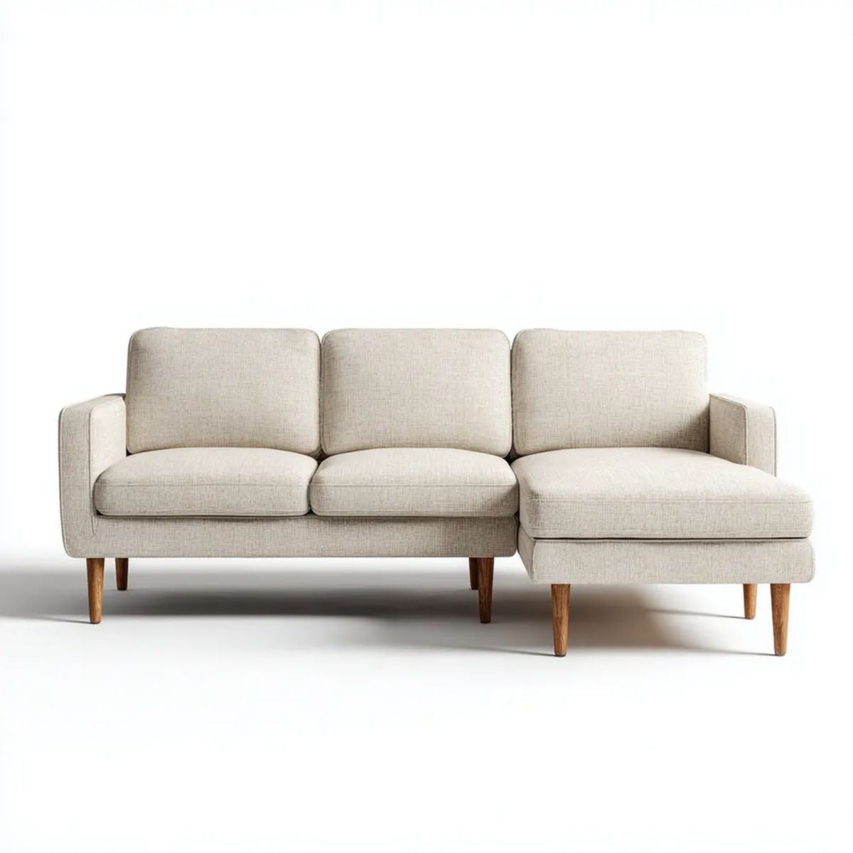 Beżowa sofa narożna 3-osobowa z poliestru w kształcie L, 230 × 150 × 82 cm