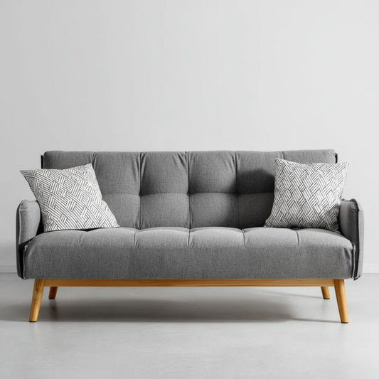 Trzyosobowa sofa szara z tapicerką poliestrową i drewnianymi nogami, 180 × 80 × 82 cm