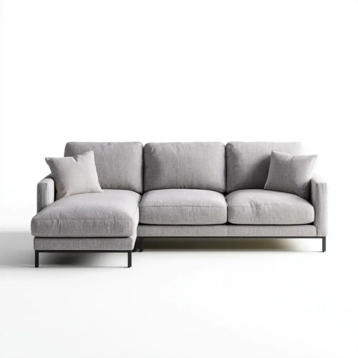 Szara sofa narożna z lewostronnym szezlongiem z tkaniny poliestrowej, 260 × 160 × 85 cm