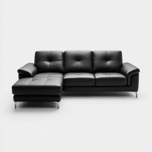 Lewostronna sofa narożna 3-osobowa ze skóry syntetycznej, czarna, 250 × 160 × 88 cm