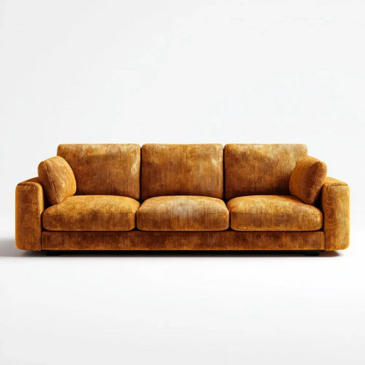 Musztardowa sofa trzyosobowa z poliestrowego sztruksu 220 × 90 × 85 cm