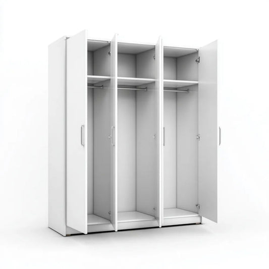 Biała 4-drzwiowa szafa ubraniowa z płyty wiórowej laminowanej, 180 × 52 × 200 cm