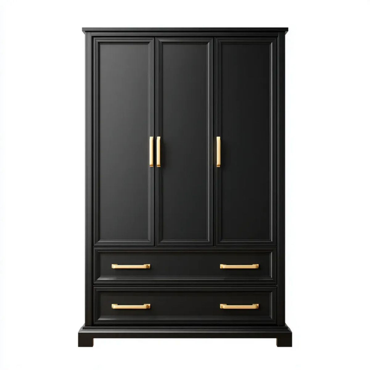 Czarna szafa trzydrzwiowa MDF z 2 szufladami, 150 × 60 × 200 cm