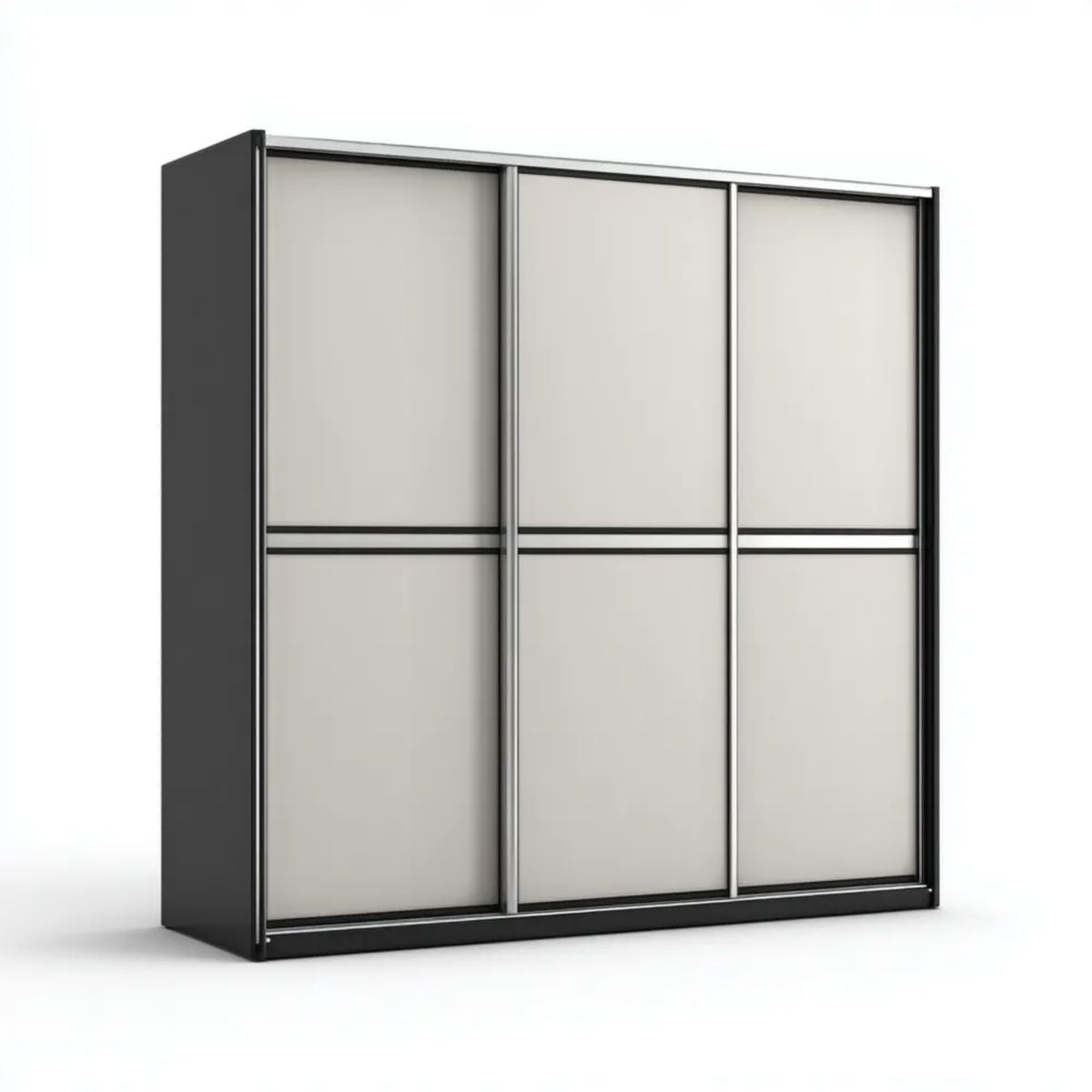 Szafa przesuwna czarno-beżowa z płyty wiórowej laminowanej i aluminium, 250 × 60 × 220 cm