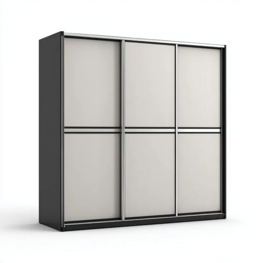 Szafa przesuwna czarno-beżowa z płyty wiórowej laminowanej i aluminium, 250 × 60 × 220 cm