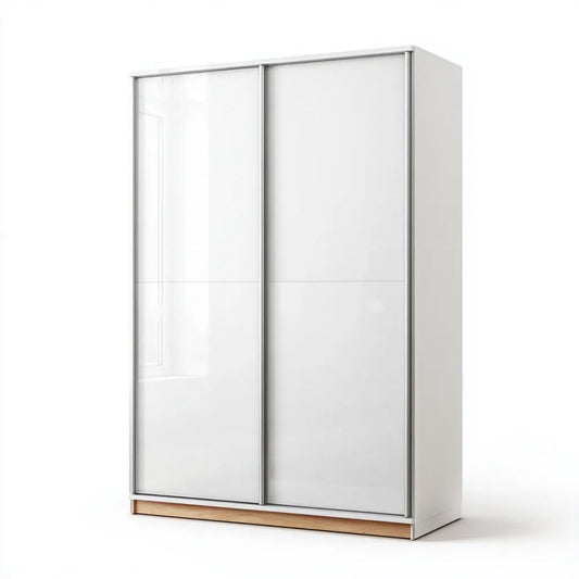 Biała szafa przesuwna z lustrem z płyty wiórowej laminowanej 120 × 60 × 200 cm