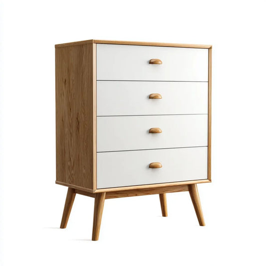 Komoda z 4 szufladami biała i dębowa z MDF, 80 x 40 x 110 cm