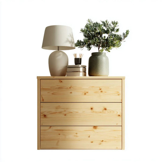 Komoda drewniana z 3 szufladami, naturalna sosna, 80 × 40 × 80 cm