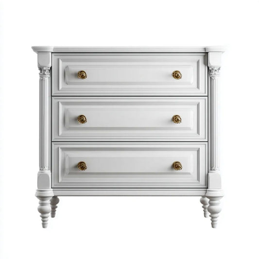 Biała komoda z płyty MDF ze złotymi uchwytami, 3 szuflady, 100 × 50 × 100 cm