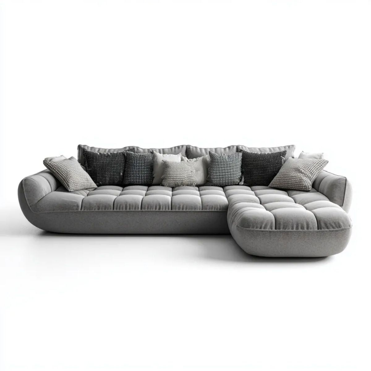 Prawostronna sofa narożna z szezlongiem z tkaniny, szaro-grafitowa, 280 × 170 × 85 cm