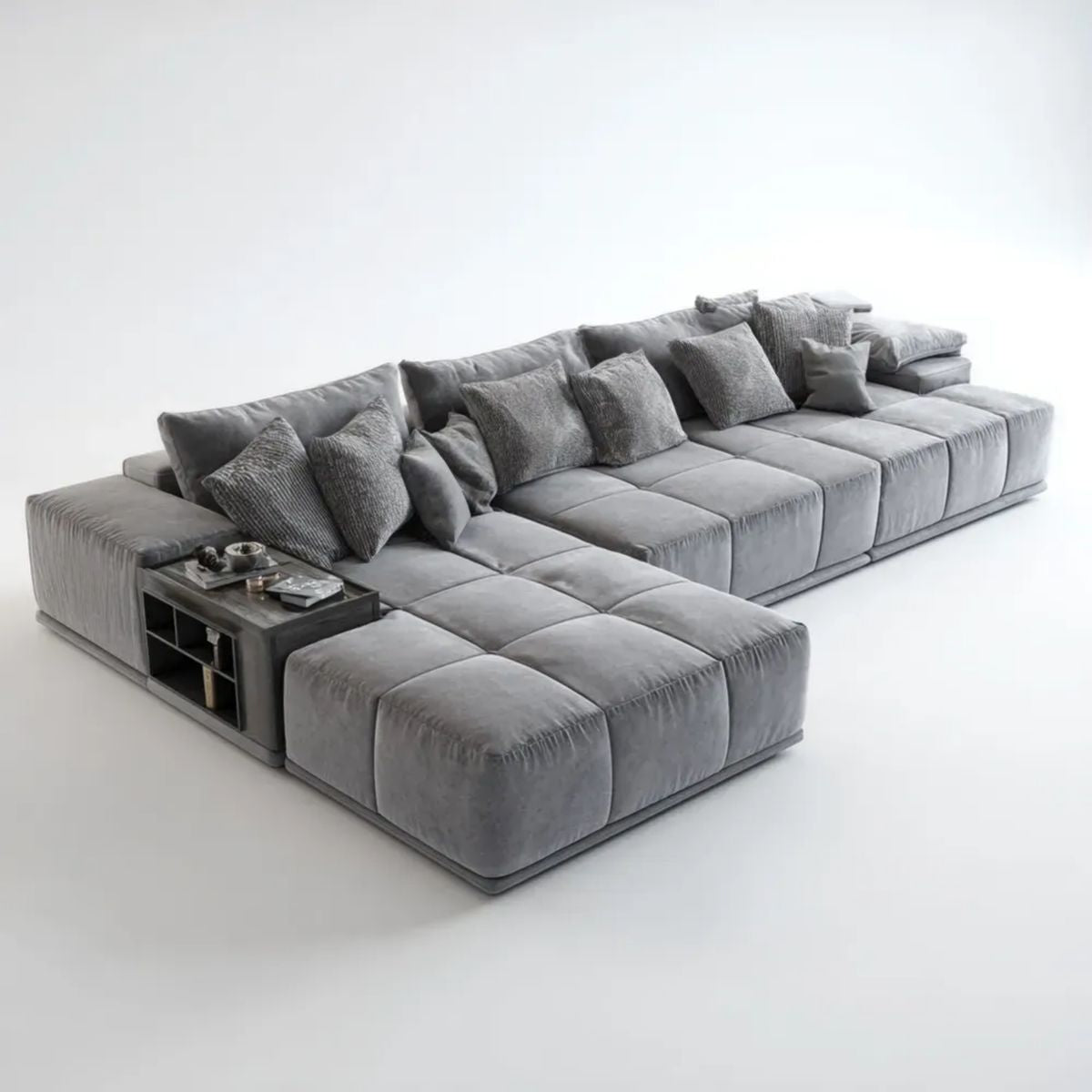 Modułowa sofa narożna w kształcie L, szara, z tapicerką poliestrową, 350 × 230 × 85 cm