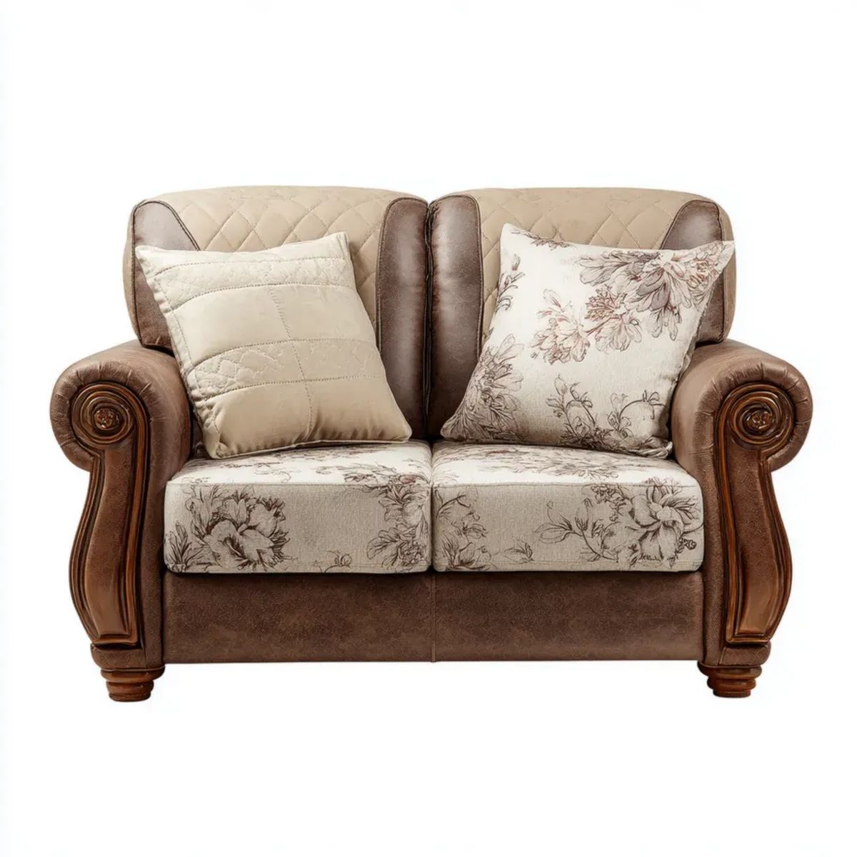 Dwuosobowa sofa beżowo-brązowa z tapicerką poliestrową, 170 × 95 × 100 cm