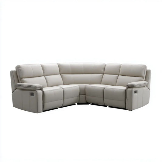 Półokrągła sofa relaksacyjna 5-osobowa z ekoskóry jasnoszara 320 x 100 x 100 cm z elektryczną regulacją