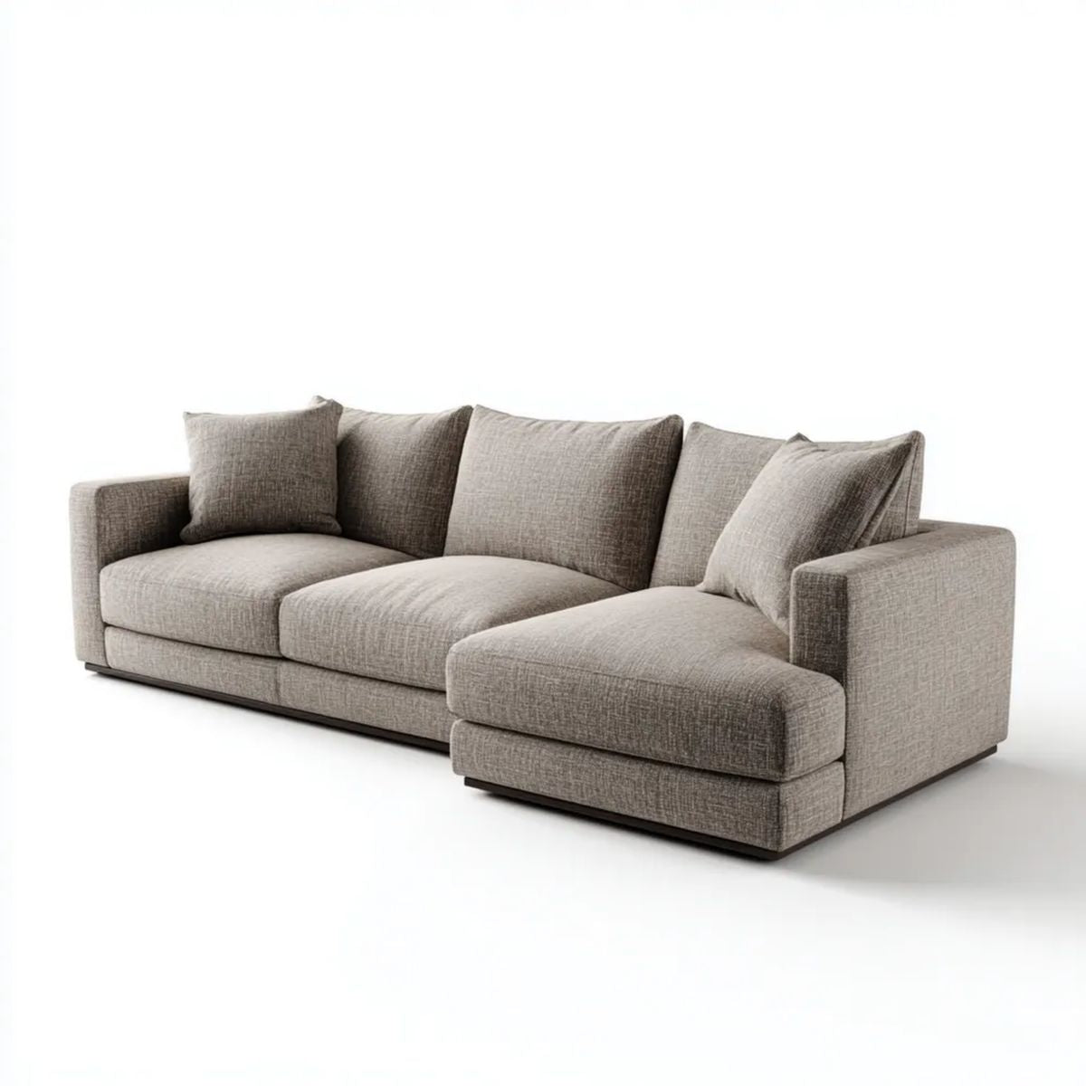 3-osobowa sofa narożna w kształcie L z tkaniny, prawostronny szezlong, szarobeżowa, 280 × 165 × 85 cm