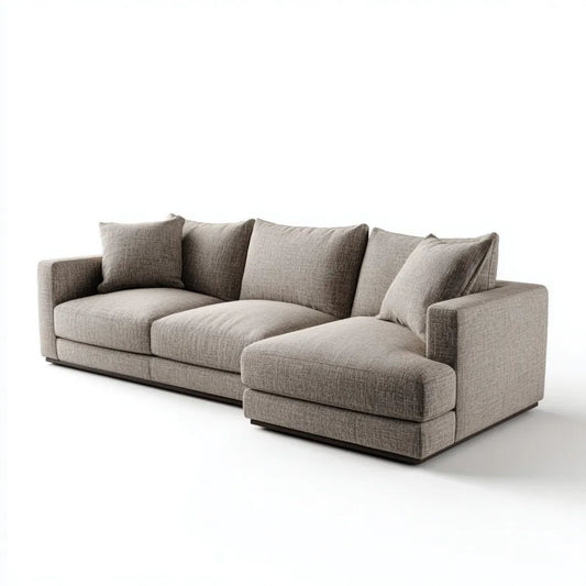 3-osobowa sofa narożna w kształcie L z tkaniny, prawostronny szezlong, szarobeżowa, 280 × 165 × 85 cm