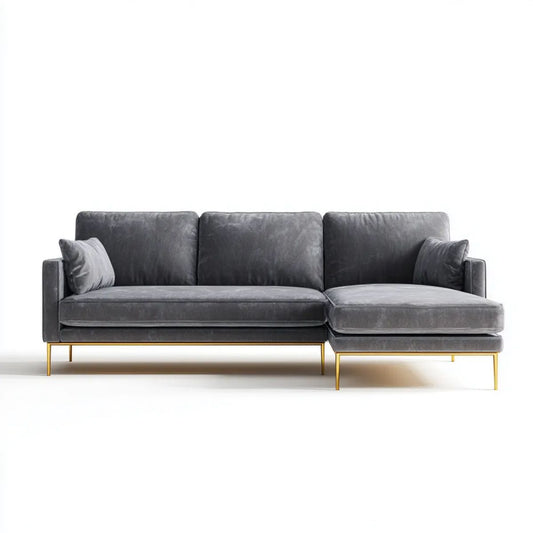 Szara sofa narożna z prawostronnym szezlongiem, tapicerka poliestrowa, 260 × 160 × 85 cm, kształt L