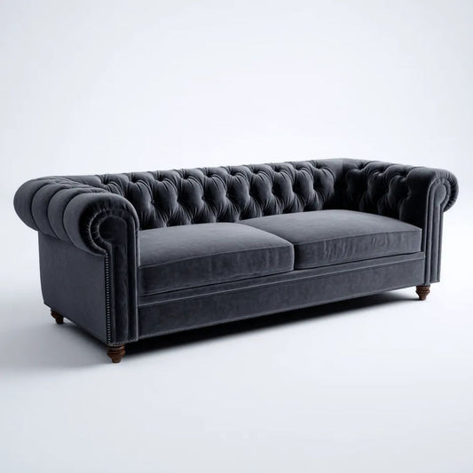 Sofa Chesterfield 3-osobowa z tkaniny, grafitowa, 220 x 95 x 78 cm