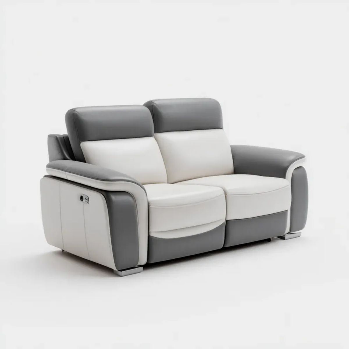 Dwuosobowa sofa z elektryczną regulacją ze skóry syntetycznej, szaro-biała, 170 x 95 x 102 cm