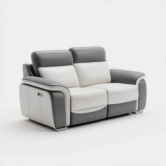 Dwuosobowa sofa z elektryczną regulacją ze skóry syntetycznej, szaro-biała, 170 x 95 x 102 cm