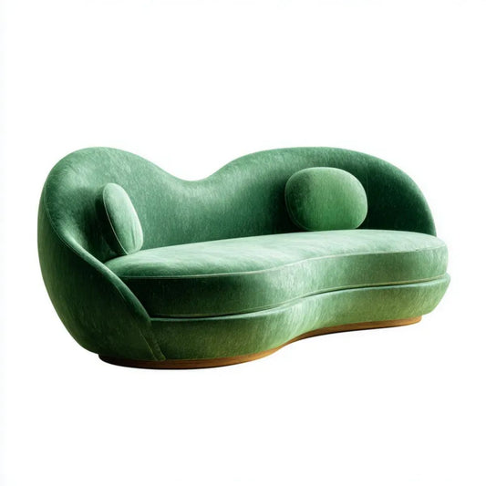 Zielona sofa dwuosobowa z aksamitu 220 × 95 × 80 cm, owalna, z 2 poduszkami