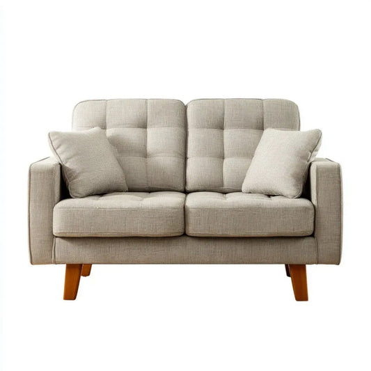 Beżowa sofa dwuosobowa z tkaniny, 160 x 85 x 88 cm