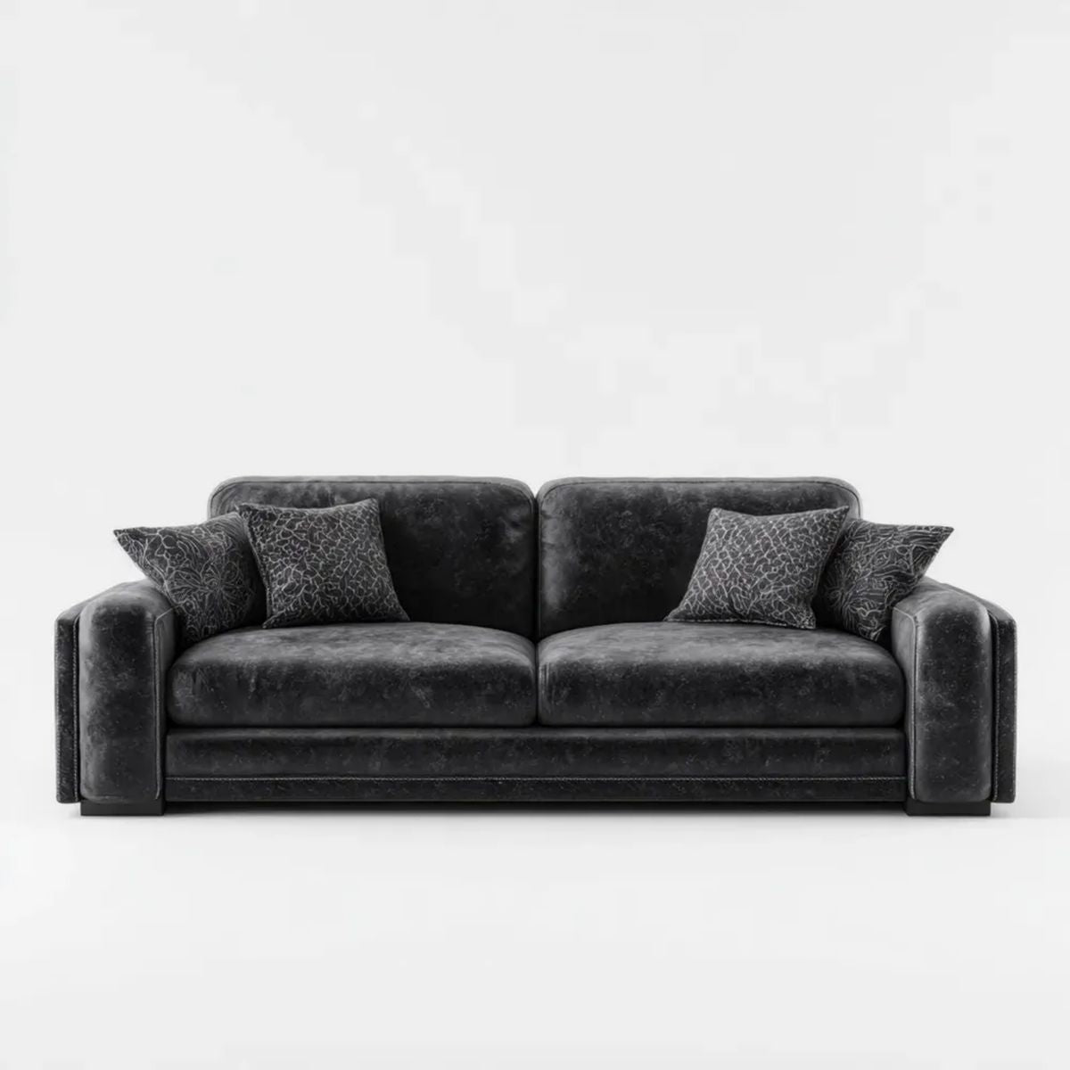 Trzyosobowa sofa z aksamitu poliestrowego czarna, 230 × 95 × 85 cm