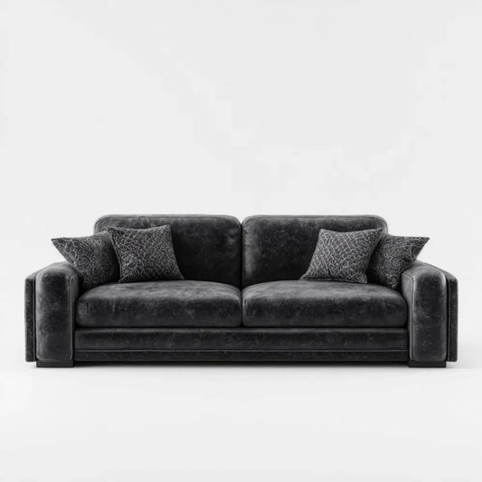 Trzyosobowa sofa z aksamitu poliestrowego czarna, 230 × 95 × 85 cm