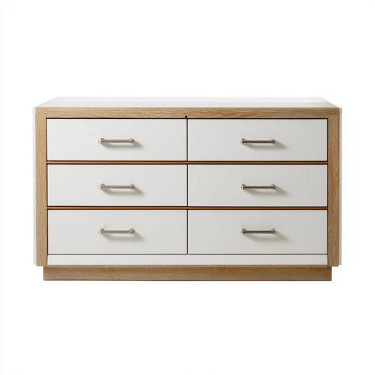 Komoda z 6 szufladami MDF 120 x 40 x 80 cm, biała/dąb naturalny