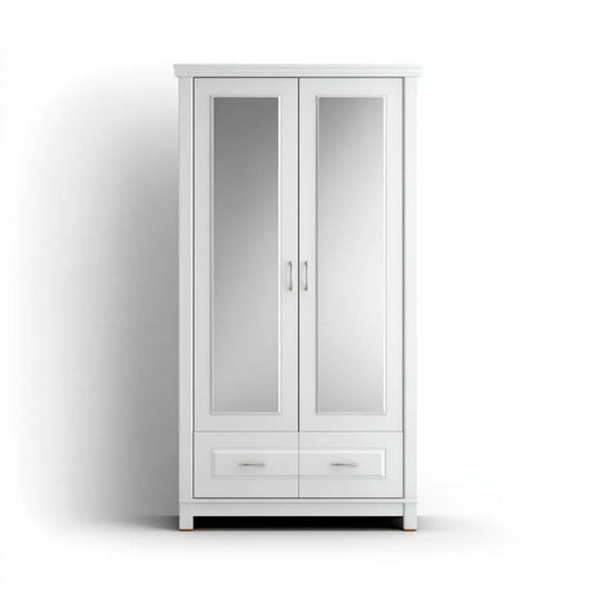 Biała dwudrzwiowa szafa garderobiana MDF z lustrami 90 x 52 x 190 cm