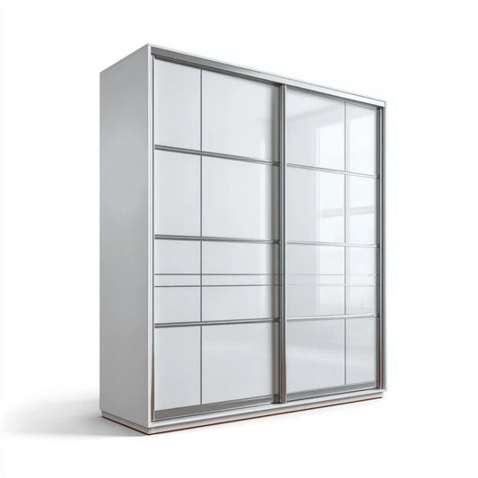 Biała szafa przesuwna z lustrem z płyty wiórowej laminowanej 200 × 60 × 215 cm