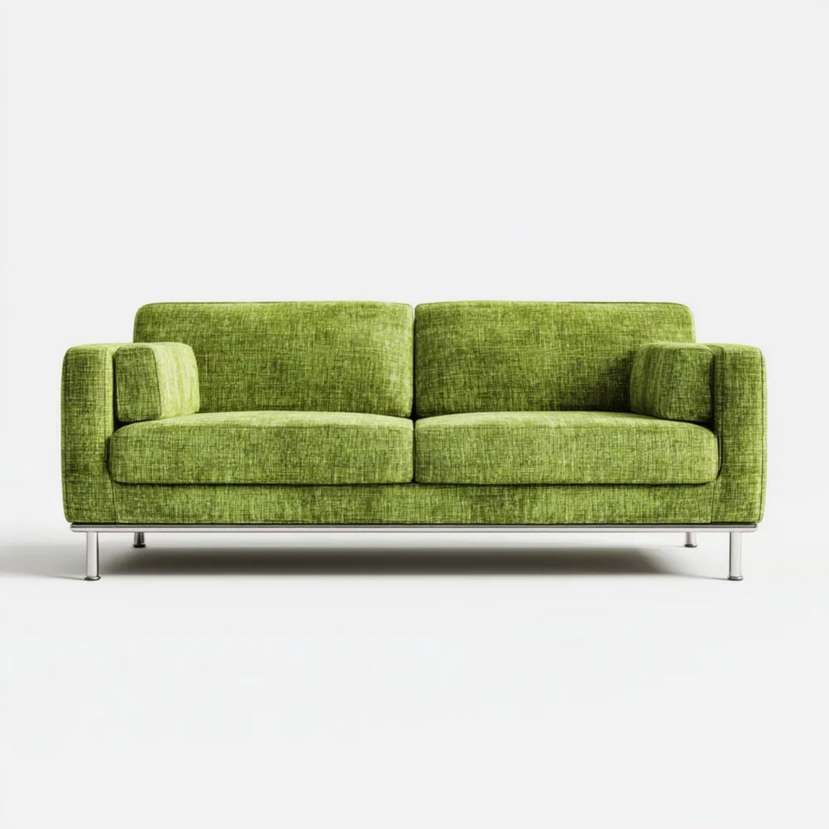 Zielona sofa dwuosobowa z tkaniny, metalowe nogi, 180 x 90 x 85 cm