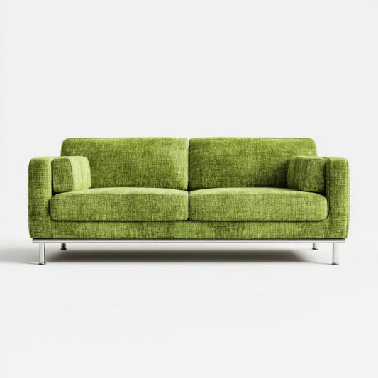 Zielona sofa dwuosobowa z tkaniny, metalowe nogi, 180 x 90 x 85 cm